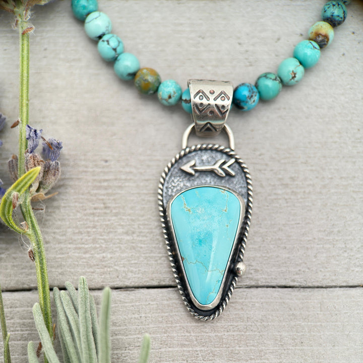 Royston Turquoise Protective Arrow Pendant - Solid 925 Sterling Silver - Nevada, USA - Blue Turquoise - SunlightSilver