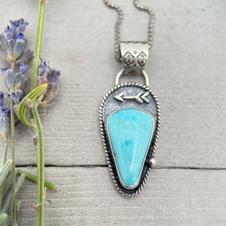 Royston Turquoise Protective Arrow Pendant - Solid 925 Sterling Silver - Nevada, USA - Blue Turquoise - SunlightSilver