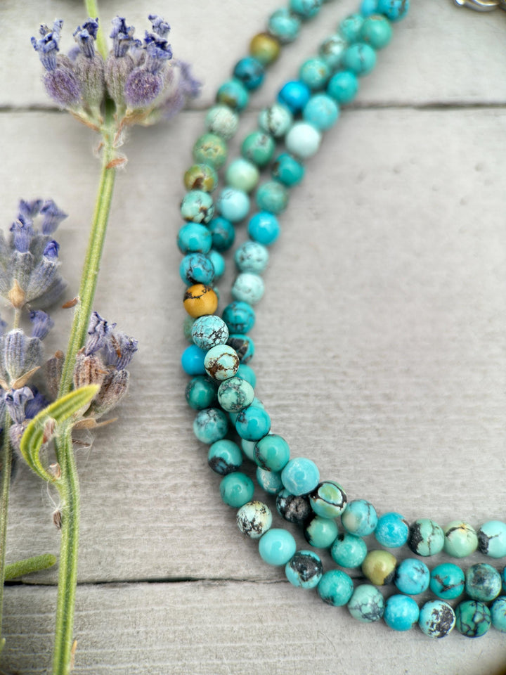 Turquoise Beaded Bracelet – 3mm Colorful Green-Blue Gemstones with Solid 925 Sterling Silver – Handmade in the USA - Adjustable - SunlightSilver