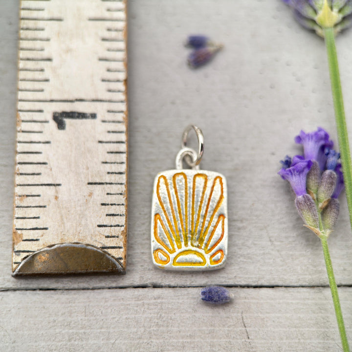 Fine Silver Sunrise Sunset Pendant – Small Sun Necklace – Summer Ombre Yellow Orange Stamped Design – Handmade Jewelry – Gift for Her - - SunlightSilver