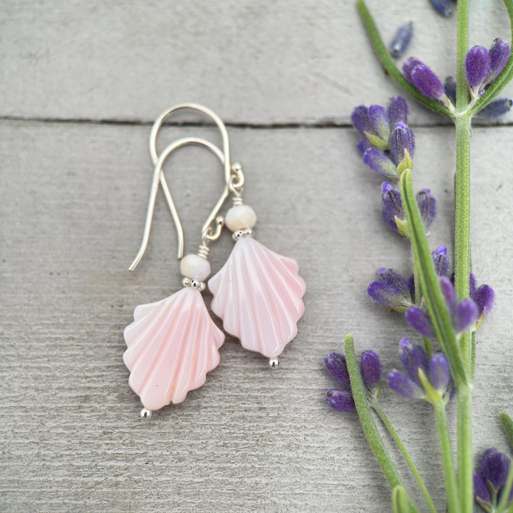 Pink Queen Conch Shell and Sterling Silver Earrings - SunlightSilver