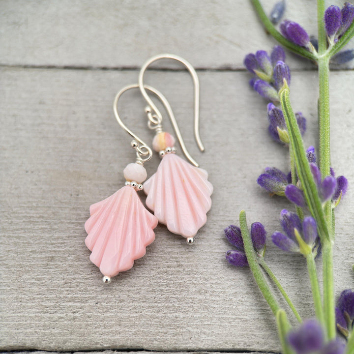 Pink Queen Conch Shell and Sterling Silver Earrings - SunlightSilver