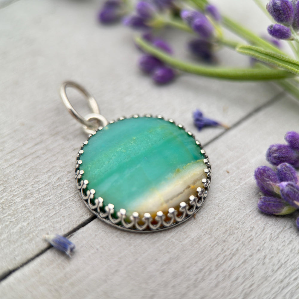 Indonesian Opalized Wood Pendant | Solid 925 Sterling Silver | Fossil Necklace Pendant | Beach Ocean Scene Stone - SunlightSilver