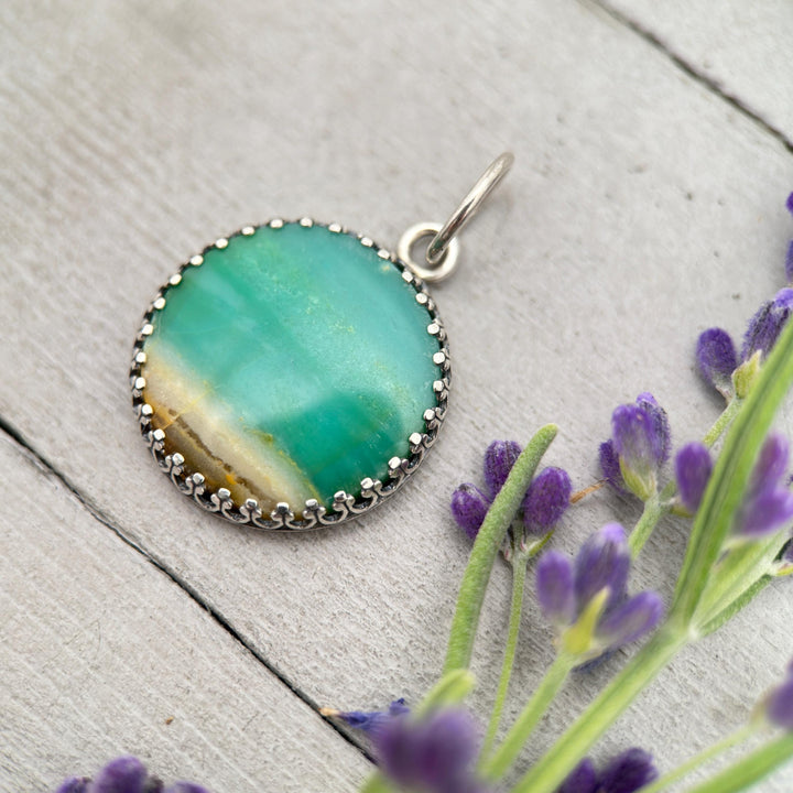 Indonesian Opalized Wood Pendant | Solid 925 Sterling Silver | Fossil Necklace Pendant | Beach Ocean Scene Stone - SunlightSilver