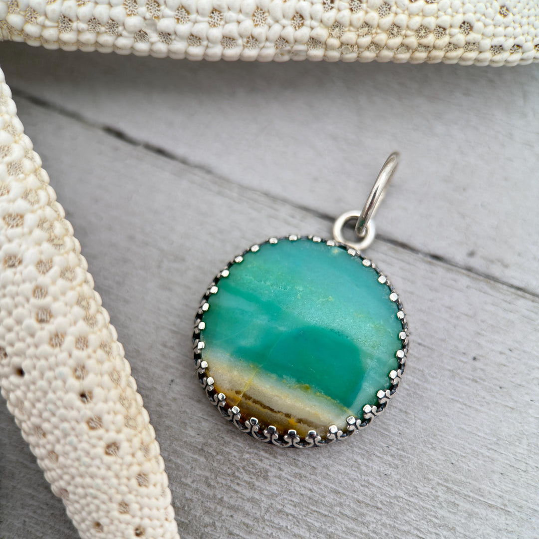 Indonesian Opalized Wood Pendant | Solid 925 Sterling Silver | Fossil Necklace Pendant | Beach Ocean Scene Stone - SunlightSilver