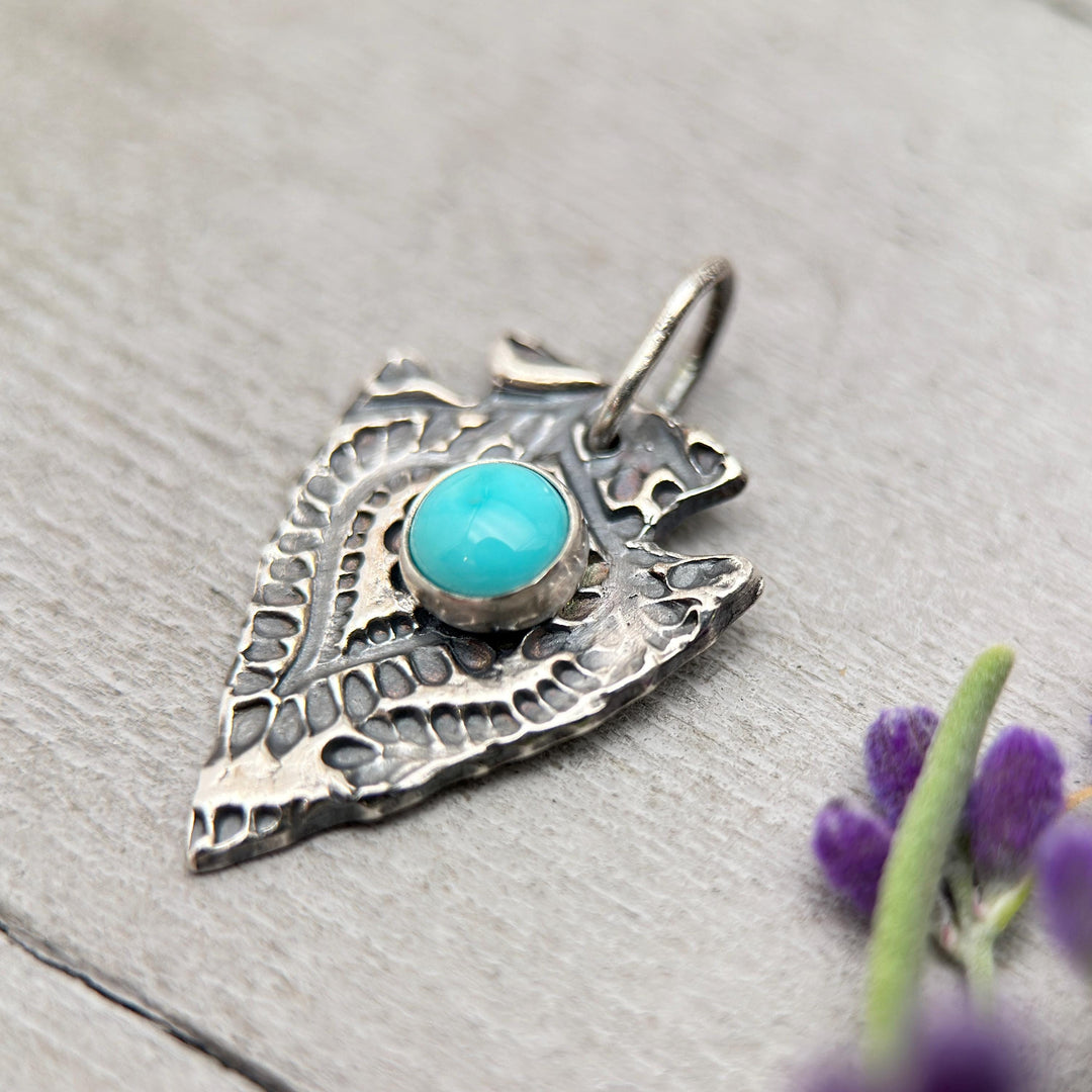 Sterling Silver Arrowhead Pendant with Blue Ridge or White Water Turquoise | Southwestern Turquoise Necklace | American Turquoise - SunlightSilver
