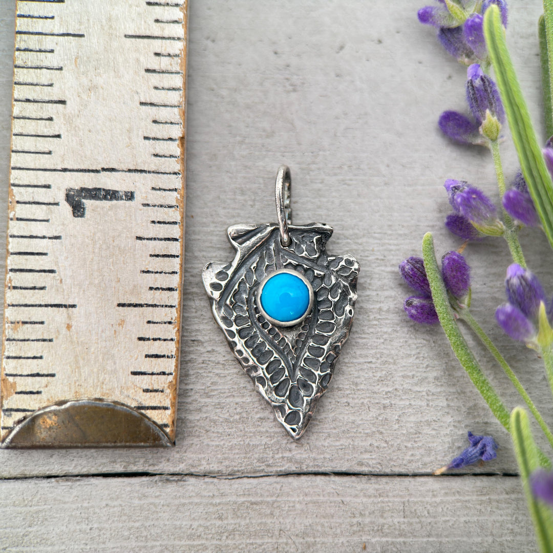 Sterling Silver Arrowhead Pendant with Blue Ridge or White Water Turquoise | Southwestern Turquoise Necklace | American Turquoise - SunlightSilver