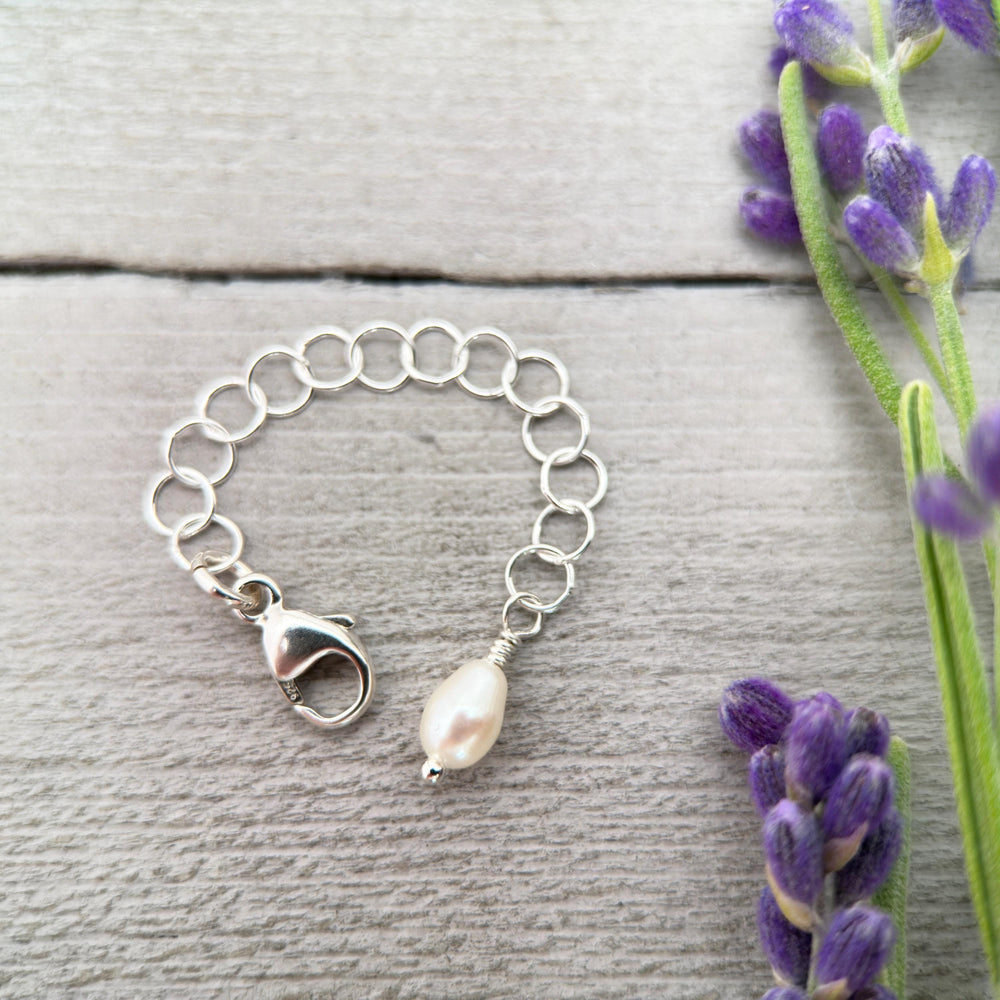 Jewelry Extender Lengthener | Solid 925 Sterling Silver | Freshwater Pearl Charm | Choose Your Size | Perfect for Layering Necklaces - SunlightSilver