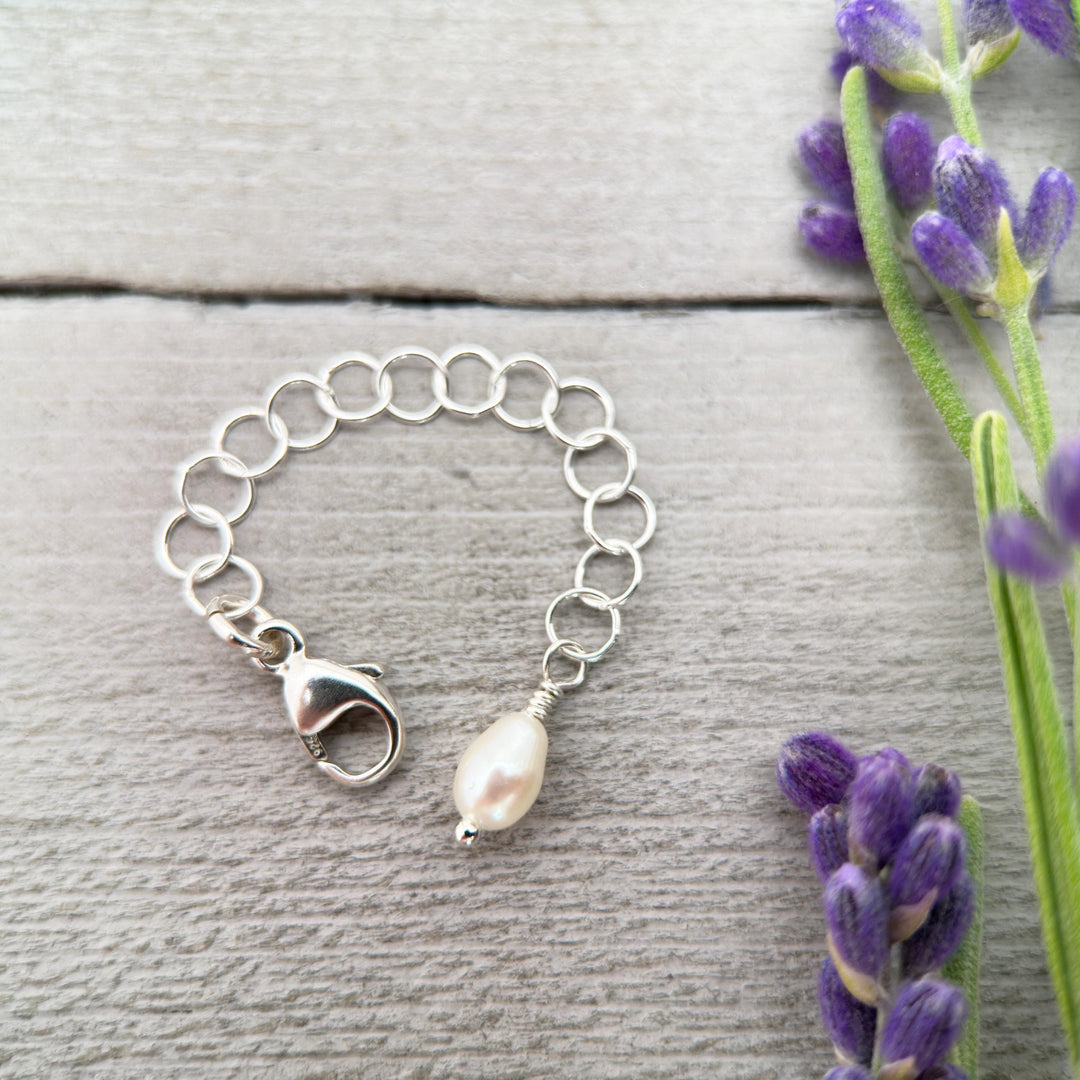 Jewelry Extender Lengthener | Solid 925 Sterling Silver | Freshwater Pearl Charm | Choose Your Size | Perfect for Layering Necklaces - SunlightSilver