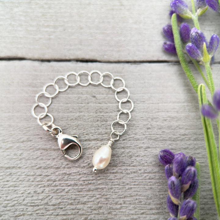 Jewelry Extender Lengthener | Solid 925 Sterling Silver | Freshwater Pearl Charm | Choose Your Size | Perfect for Layering Necklaces - SunlightSilver