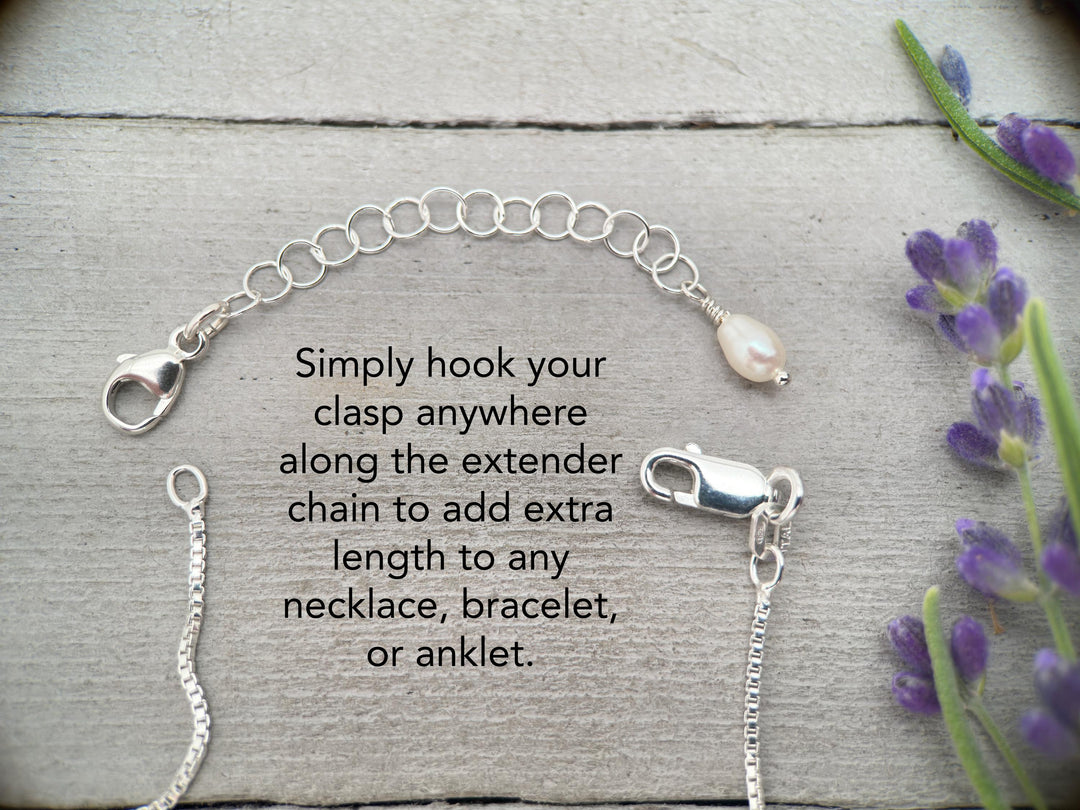 Jewelry Extender Lengthener | Solid 925 Sterling Silver | Freshwater Pearl Charm | Choose Your Size | Perfect for Layering Necklaces - SunlightSilver