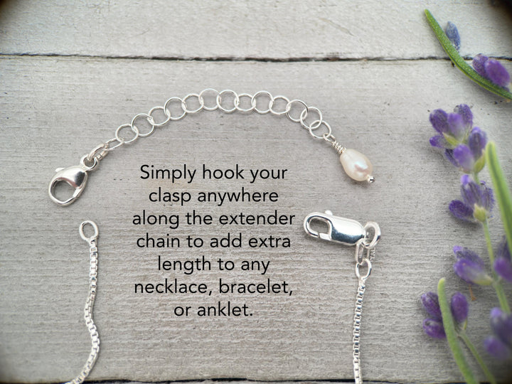 Jewelry Extender Lengthener | Solid 925 Sterling Silver | Freshwater Pearl Charm | Choose Your Size | Perfect for Layering Necklaces - SunlightSilver