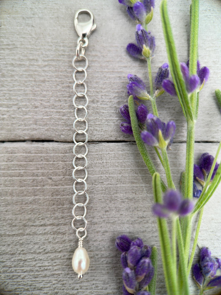 Jewelry Extender Lengthener | Solid 925 Sterling Silver | Freshwater Pearl Charm | Choose Your Size | Perfect for Layering Necklaces - SunlightSilver
