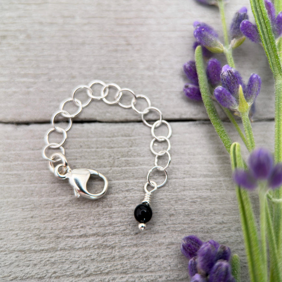 Sterling Silver Black Onyx Necklace, Bracelet, & Anklet Extender - SunlightSilver