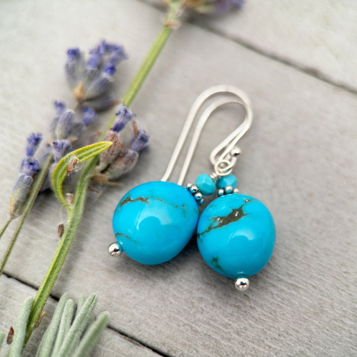 Kingman Turquoise Nugget and Sterling Silver Earrings - SunlightSilver