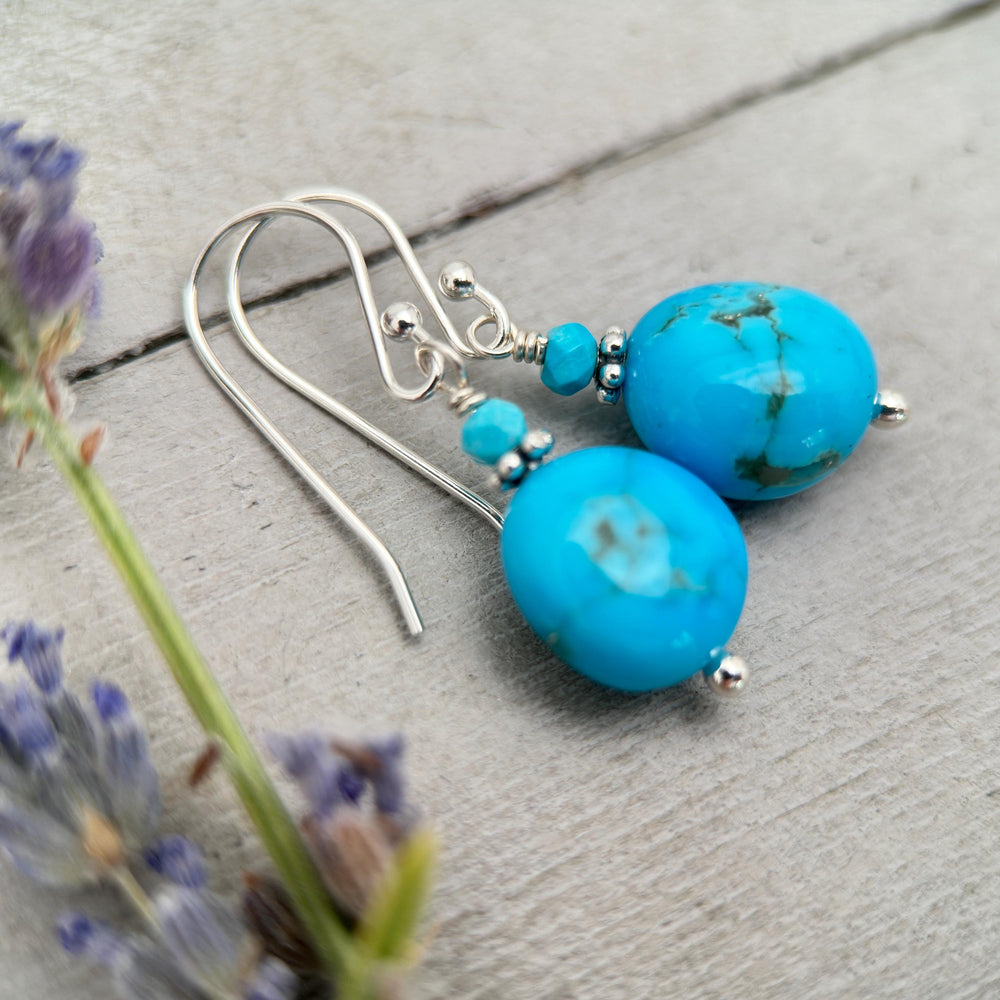 Kingman Turquoise Nugget and Sterling Silver Earrings - SunlightSilver