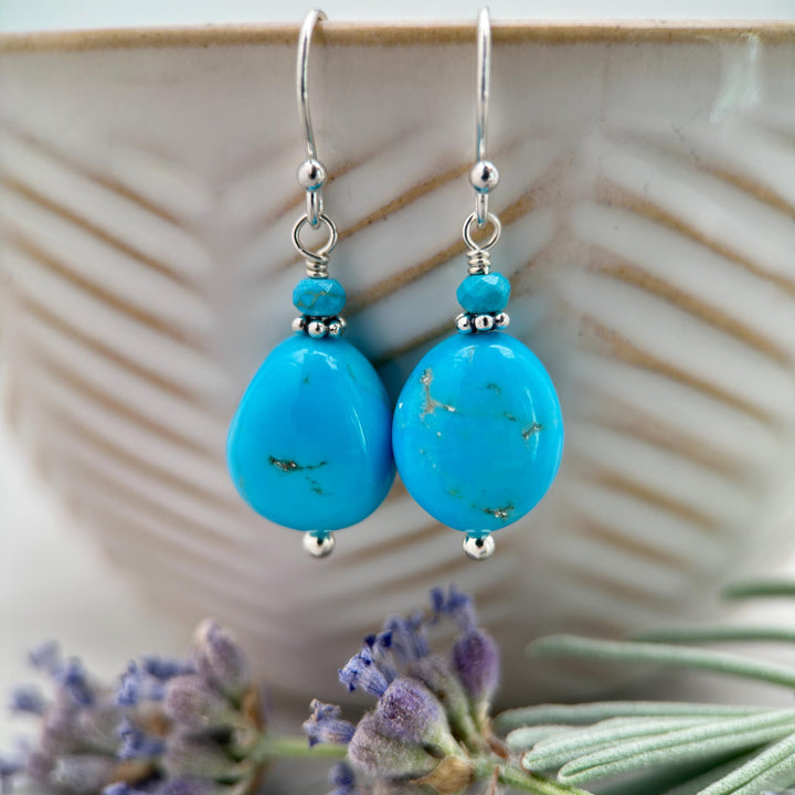 Kingman Turquoise Nugget and Sterling Silver Earrings - SunlightSilver