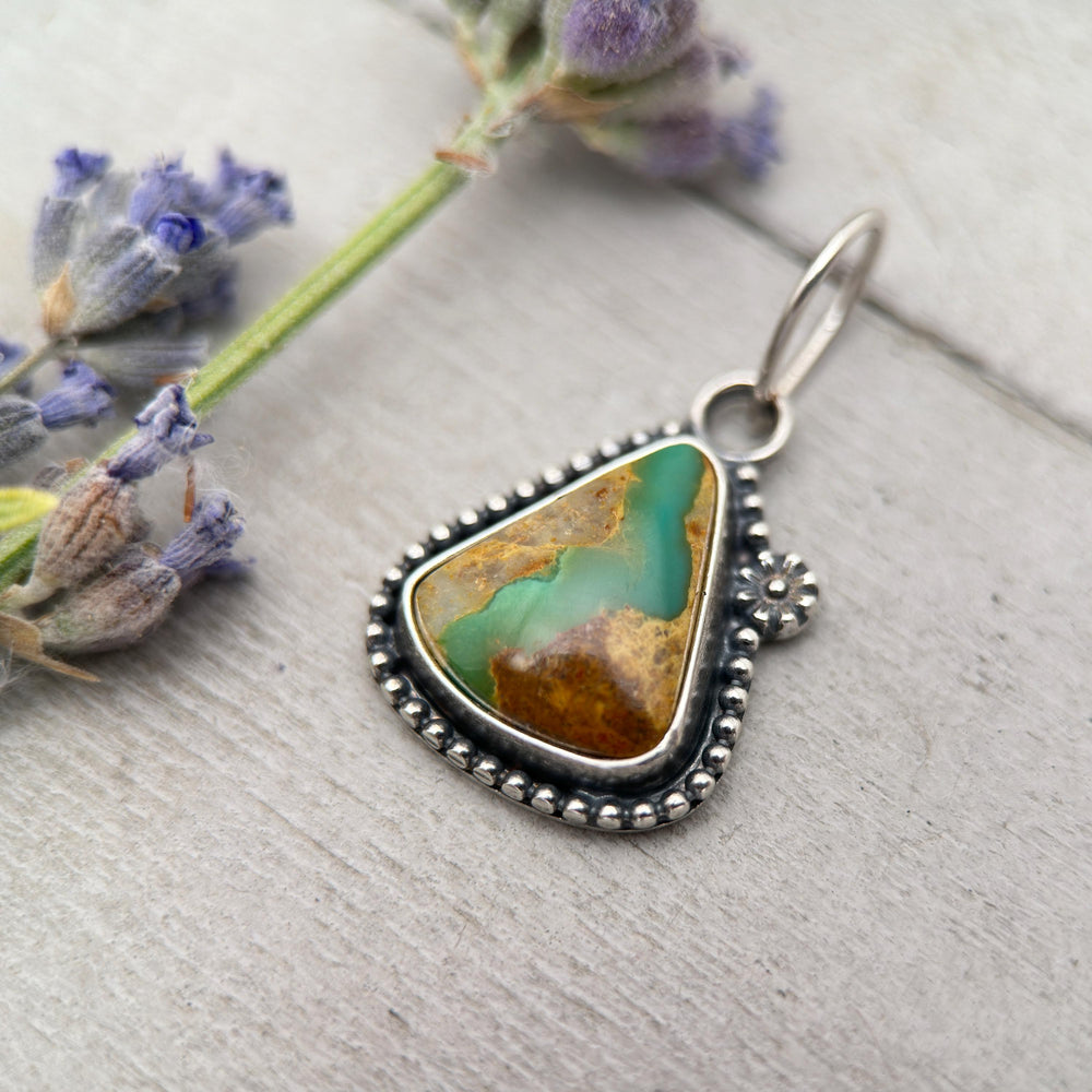 Royston Ribbon Turquoise Pendant – Vibrant Green Turquoise River – Solid 925 Sterling Silver - Small Layering Necklace - Made in the USA - SunlightSilver
