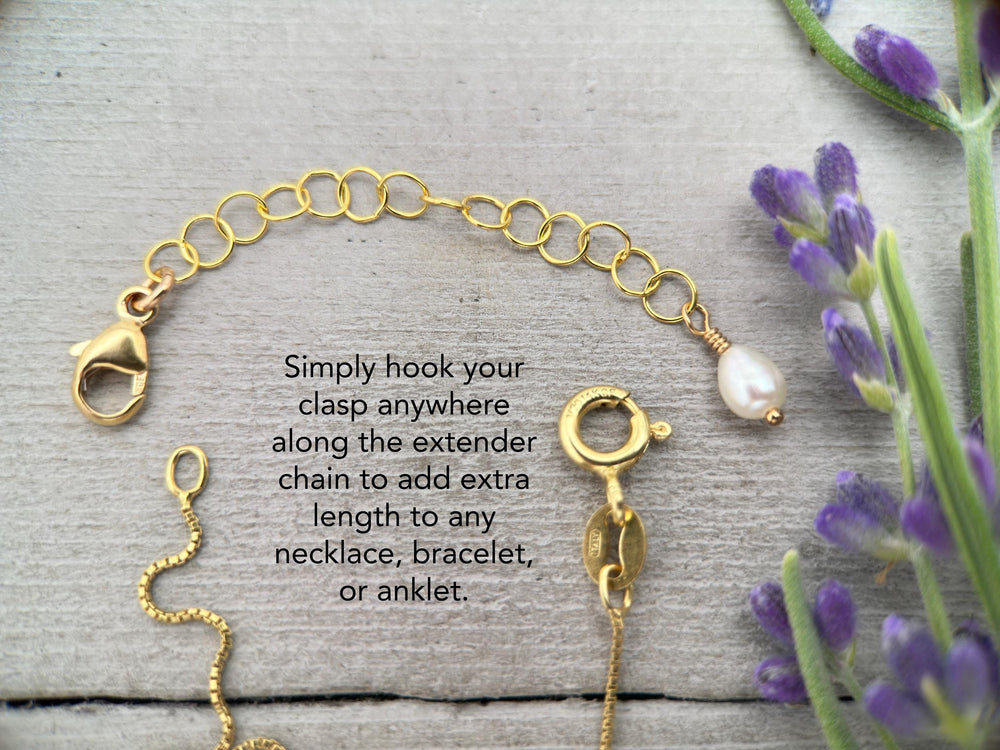 Jewelry Extender in 14k Yellow Gold Fill with White Freshwater Pearl Charm - SunlightSilver