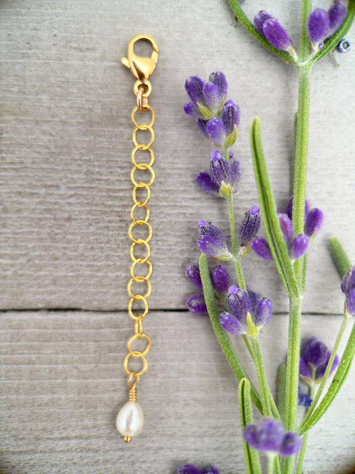Jewelry Extender in 14k Yellow Gold Fill with White Freshwater Pearl Charm - SunlightSilver