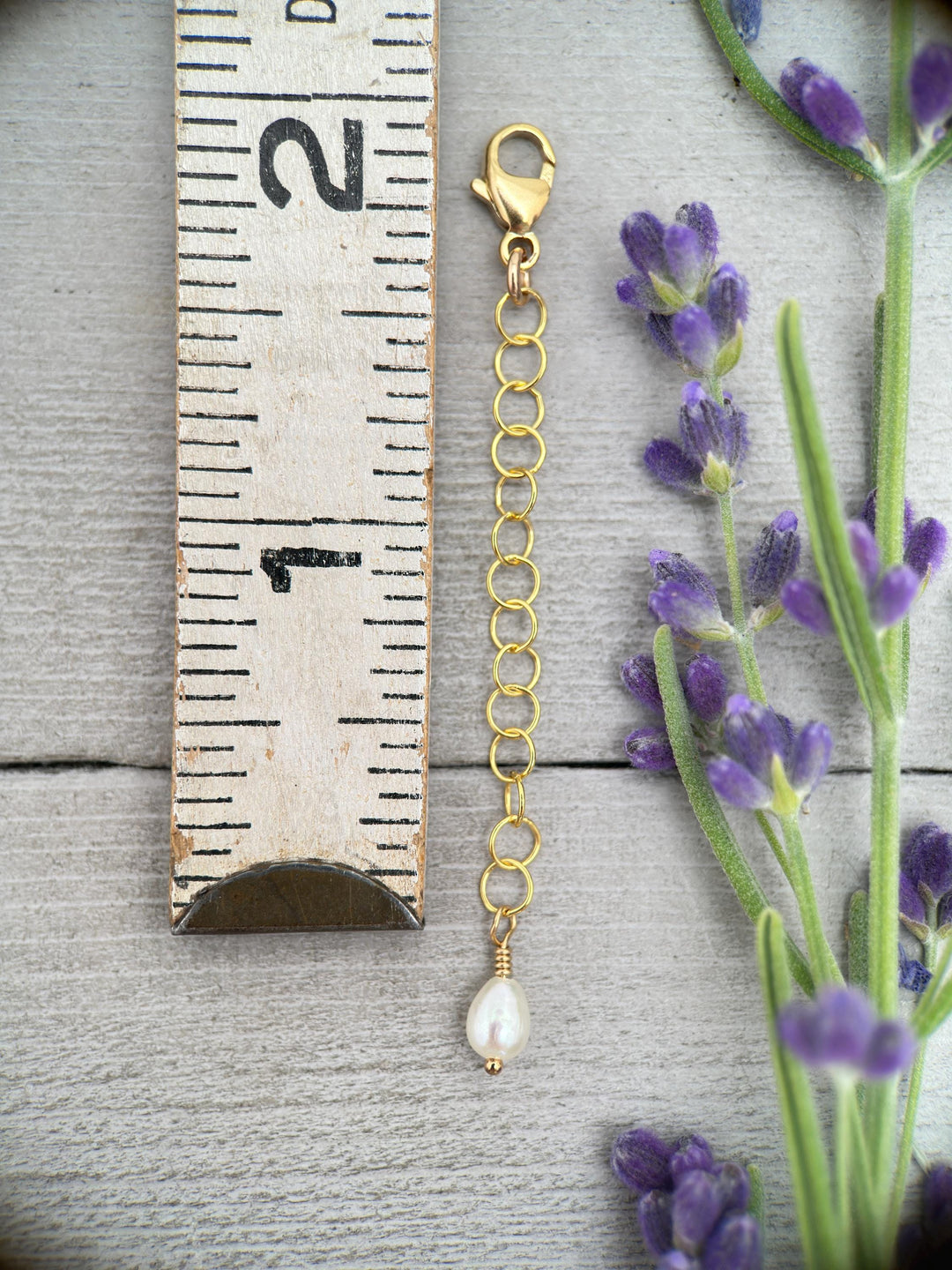 Jewelry Extender in 14k Yellow Gold Fill with White Freshwater Pearl Charm - SunlightSilver