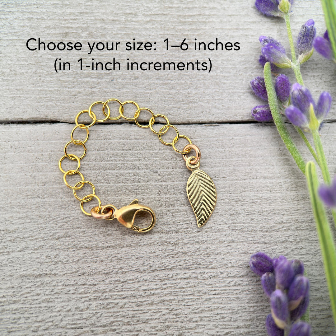 14k Yellow Gold Fill Necklace Extender with Leaf Charm, Choose 1-6 Inches - SunlightSilver