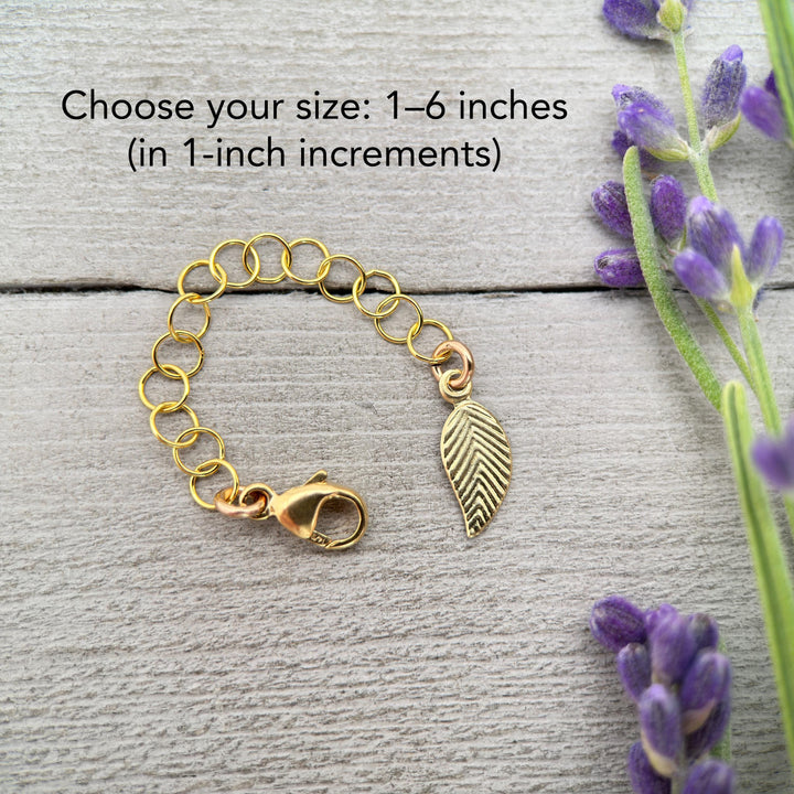 14k Yellow Gold Fill Necklace Extender with Leaf Charm, Choose 1-6 Inches - SunlightSilver