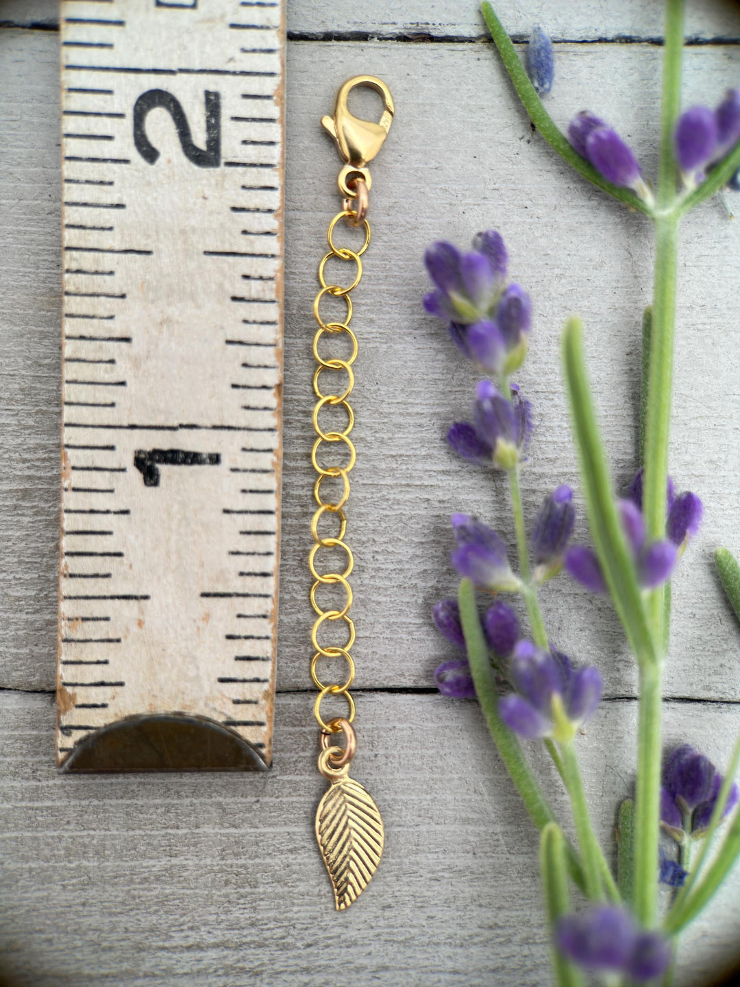 14k Yellow Gold Fill Necklace Extender with Leaf Charm, Choose 1-6 Inches - SunlightSilver