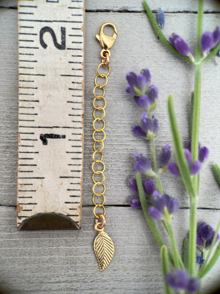 14k Yellow Gold Fill Necklace Extender with Leaf Charm, Choose 1-6 Inches - SunlightSilver