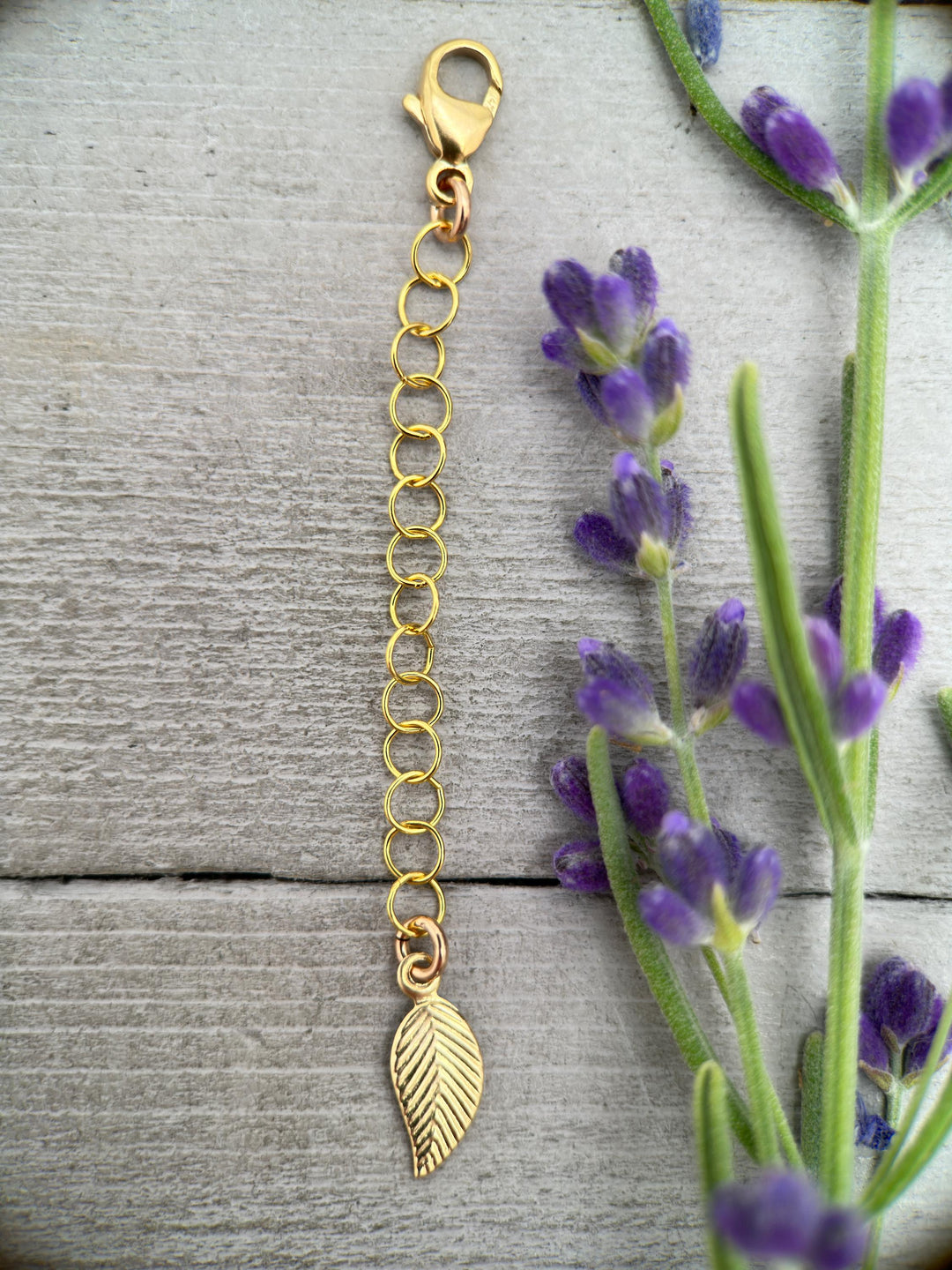 14k Yellow Gold Fill Necklace Extender with Leaf Charm, Choose 1-6 Inches - SunlightSilver