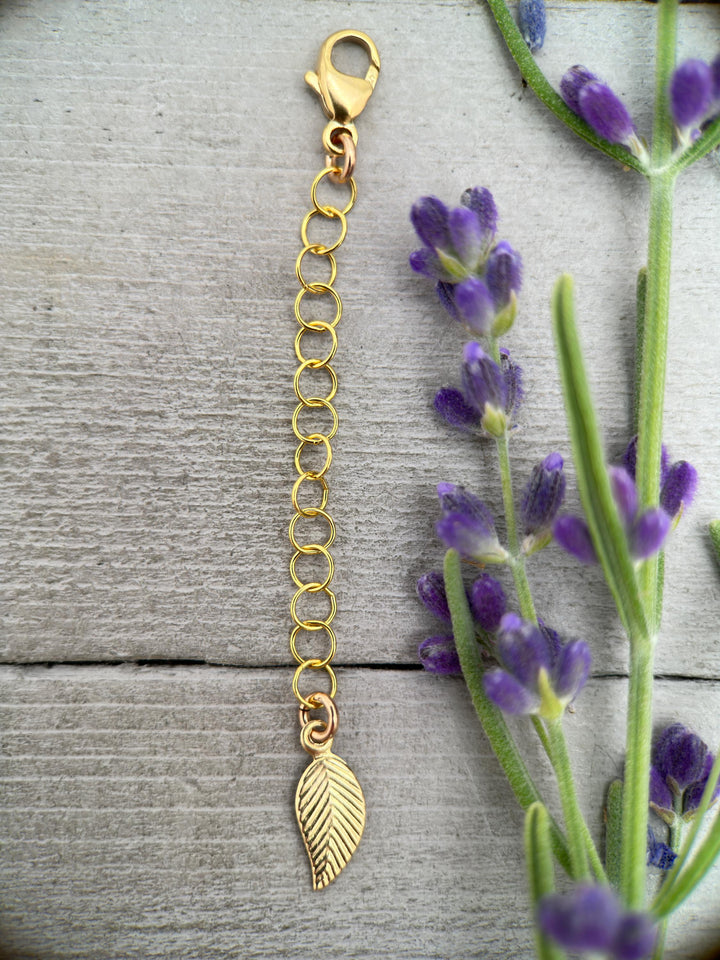 14k Yellow Gold Fill Necklace Extender with Leaf Charm, Choose 1-6 Inches - SunlightSilver
