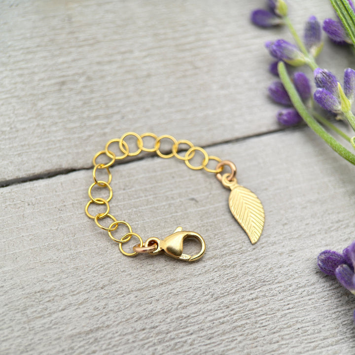 14k Yellow Gold Fill Necklace Extender with Leaf Charm, Choose 1-6 Inches - SunlightSilver