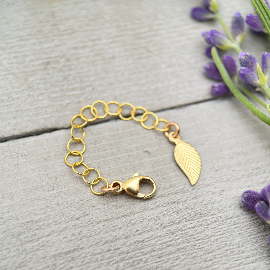 14k Yellow Gold Fill Necklace Extender with Leaf Charm, Choose 1-6 Inches - SunlightSilver