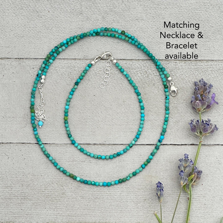 Turquoise Beaded Bracelet – 2mm Faceted Green-Blue Gemstones with Solid 925 Sterling Silver – Handmade in the USA - Adjustable - SunlightSilver