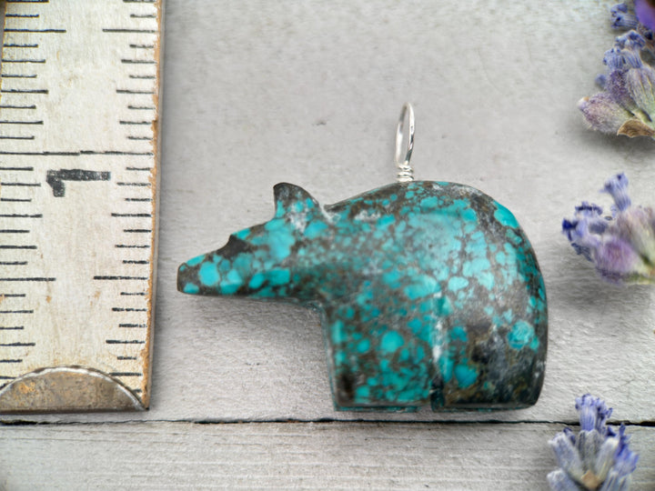 Carved Turquoise Bear Pendant - Solid Sterling Silver Necklace - Vintage Zuni 3D Carving Fetish - Southwest Boho Unique - Choose Your Bear - SunlightSilver