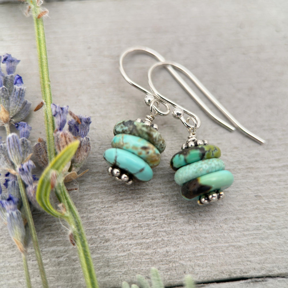 Gorgeous Natural Turquoise and Sterling Silver Small Earrings – December Birthstone - Handmade in the USA - SunlightSilver