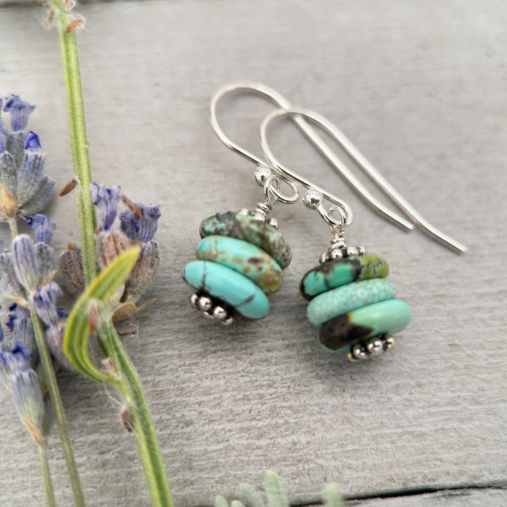 Gorgeous Natural Turquoise and Sterling Silver Small Earrings – December Birthstone - Handmade in the USA - SunlightSilver
