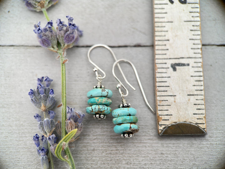 Gorgeous Natural Turquoise and Sterling Silver Small Earrings – December Birthstone - Handmade in the USA - SunlightSilver