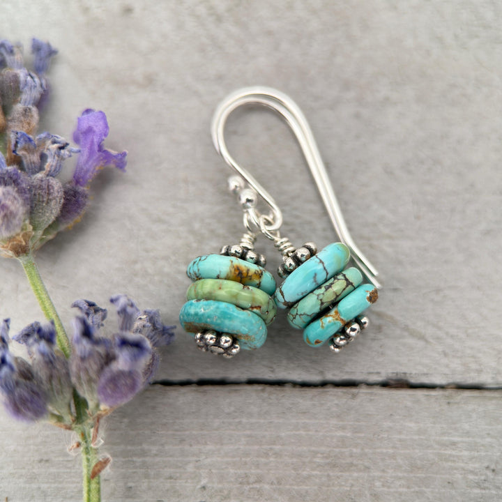 Gorgeous Natural Turquoise and Sterling Silver Small Earrings – December Birthstone - Handmade in the USA - SunlightSilver