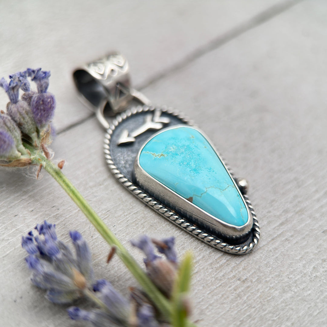 Royston Turquoise Protective Arrow Pendant - Solid 925 Sterling Silver - Nevada, USA - Blue Turquoise - SunlightSilver