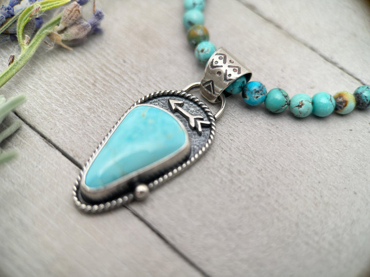 Royston Turquoise Protective Arrow Pendant - Solid 925 Sterling Silver - Nevada, USA - Blue Turquoise - SunlightSilver