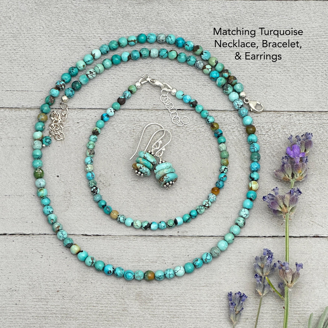 Turquoise Beaded Bracelet – 3mm Colorful Green-Blue Gemstones with Solid 925 Sterling Silver – Handmade in the USA - Adjustable - SunlightSilver