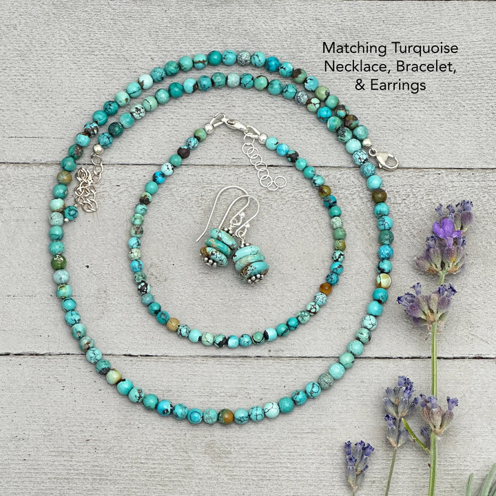 Turquoise Beaded Bracelet – 3mm Colorful Green-Blue Gemstones with Solid 925 Sterling Silver – Handmade in the USA - Adjustable - SunlightSilver