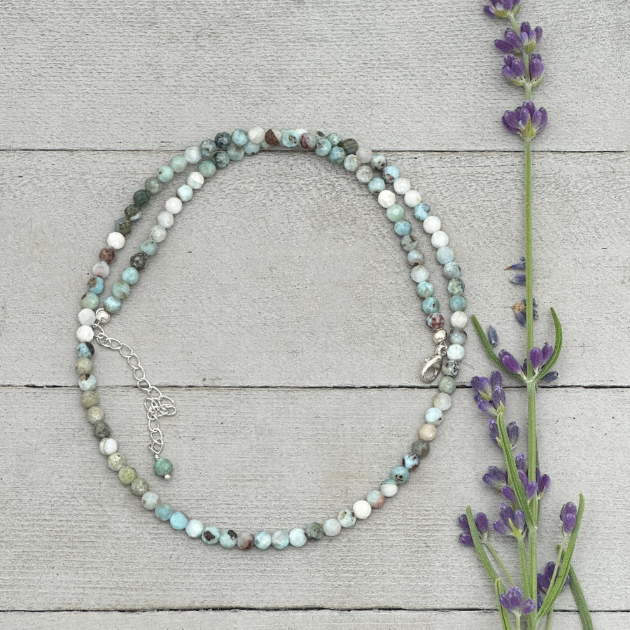 4mm Multicolor Faceted Beaded Larimar and Sterling Silver Silver Necklace - SunlightSilver
