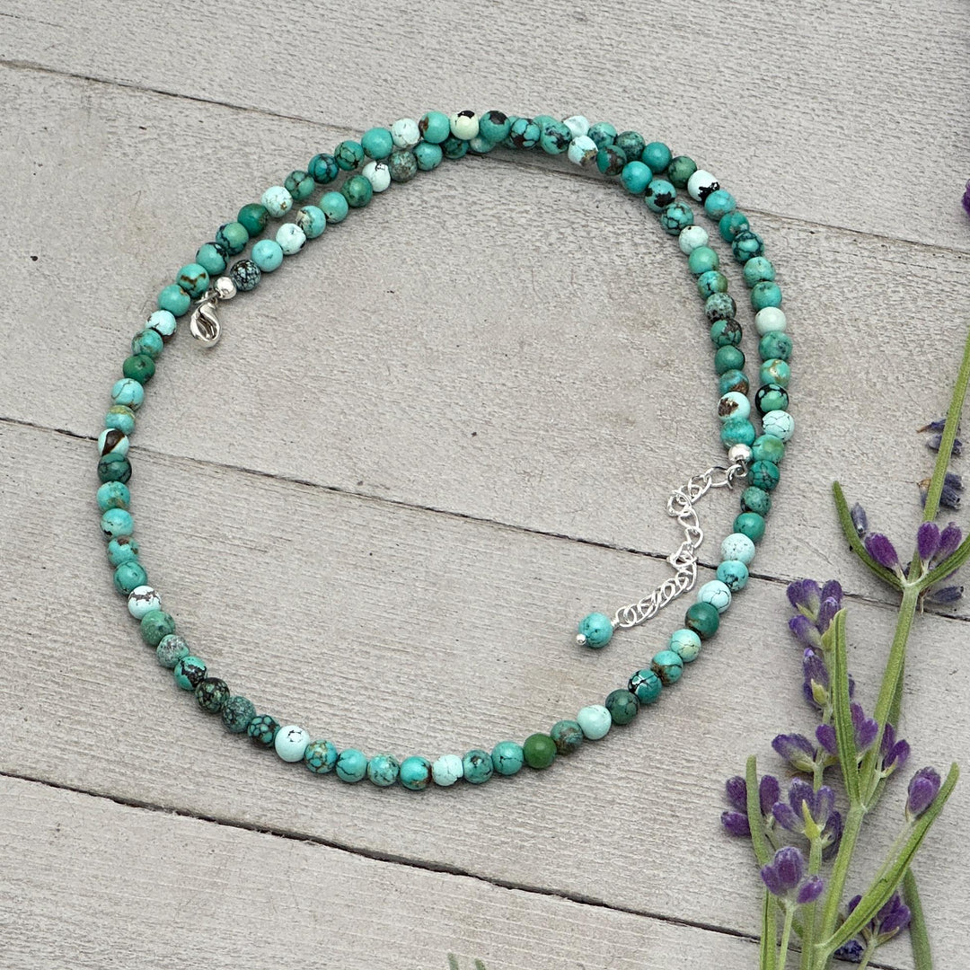 Turquoise and Sterling Silver Beaded Necklace - SunlightSilver