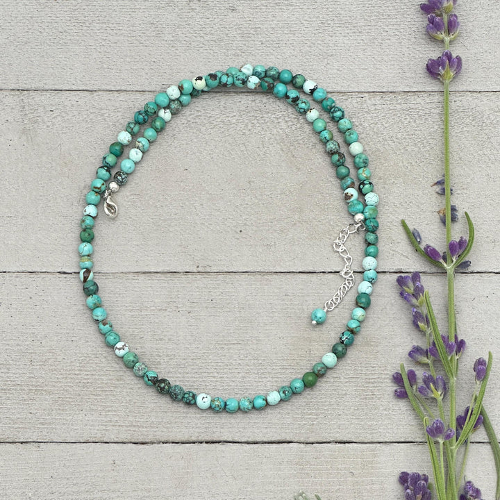 Multi-Color Turquoise Necklace – Blue Green Turquoise Beads with Sterling Silver Extender, 16–18 Inch Strand - SunlightSilver