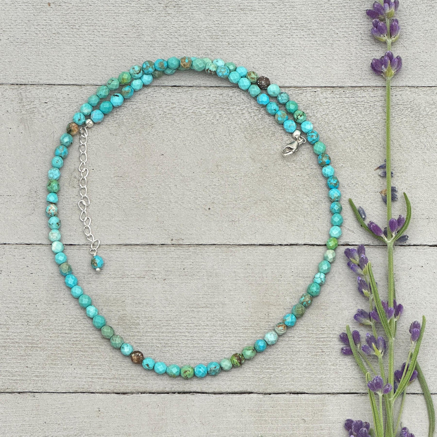 Faceted Turquoise and Sterling Silver Beaded Necklace - SunlightSilver