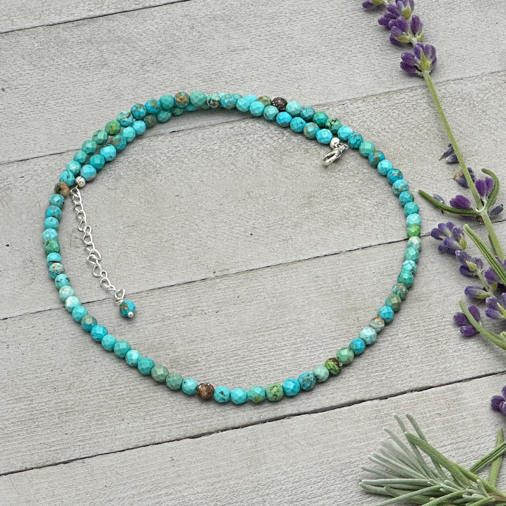 Faceted Turquoise and Sterling Silver Beaded Necklace - SunlightSilver