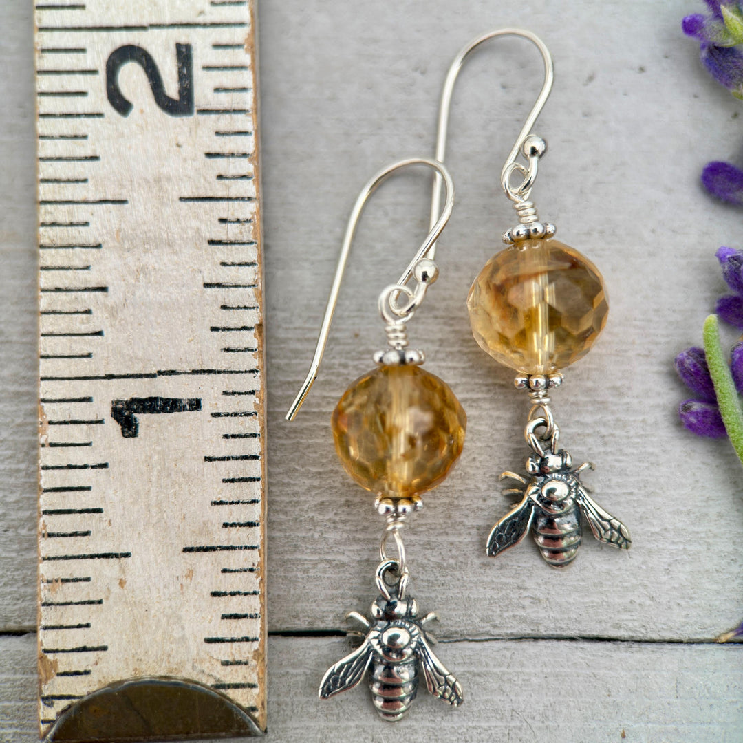 Golden Citrine and Sterling Silver Bee Earrings - SunlightSilver