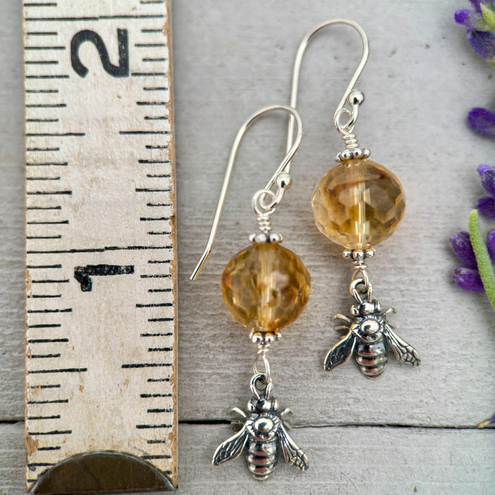 Golden Citrine and Sterling Silver Bee Earrings - SunlightSilver